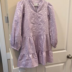 Girls' Lavender Tiered Textured Dress with Long Sleeves